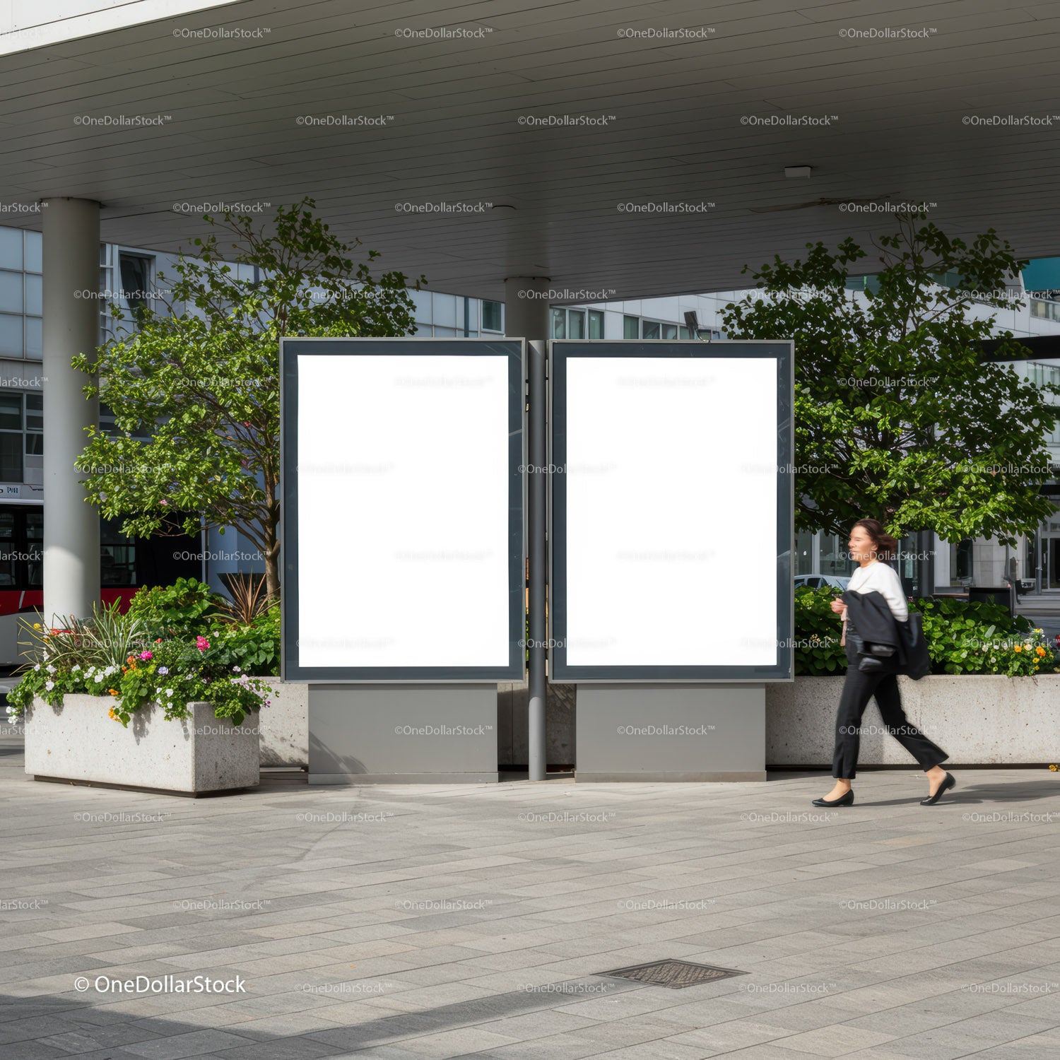 Modern urban scene with blank advertising billboards