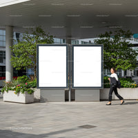 Modern urban scene with blank advertising billboards