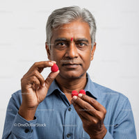 Senior Indian Man Holding Raspberry in a Wellness Lifestyle Shot