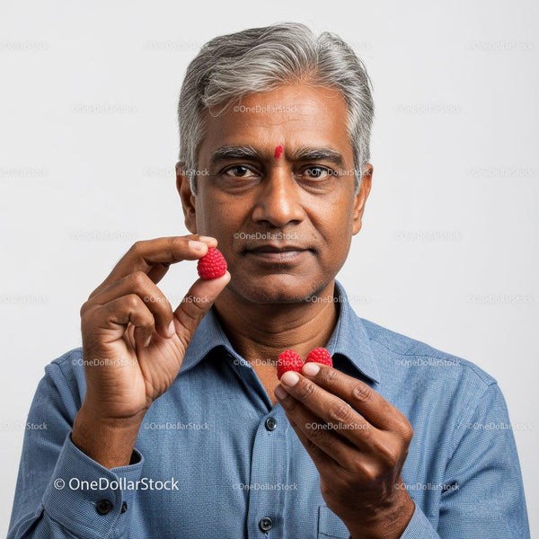 Senior Indian Man Holding Raspberry in a Wellness Lifestyle Shot
