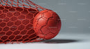 Red Soccer Ball in Goal Net with Dynamic Sports Atmosphere
