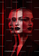 Futuristic Female Portrait with Red Lighting and Dark Makeup Stock Photo Bundle creative preview 4