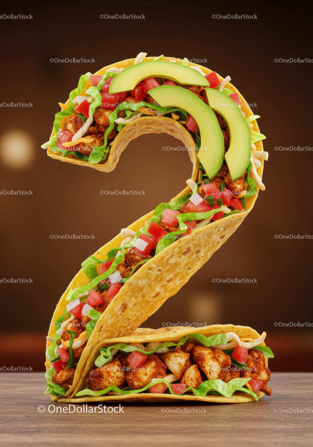 Taco Shaped Like Number Two on Wooden Table