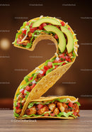 Taco Shaped Like Number Two on Wooden Table