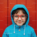 Child with Heart Shaped Glasses and Blue Hooded Jacket