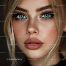 Close-up Portrait of a Blonde Woman with Beautiful Blue Eyes and Makeup