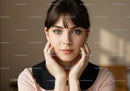 Portrait of a Woman with Bright Green Eyes and Stylish Hair