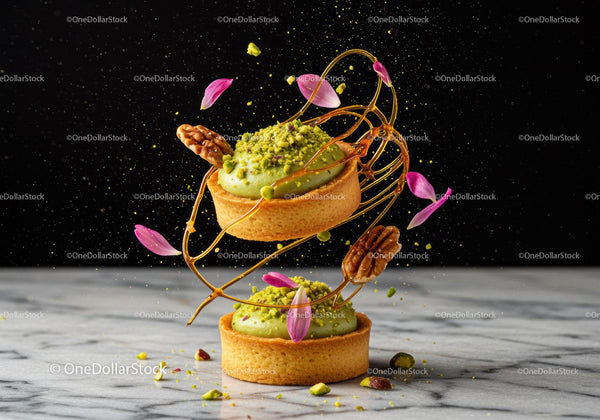 Gourmet Pistachio Tarts with Caramel and Flower Petals