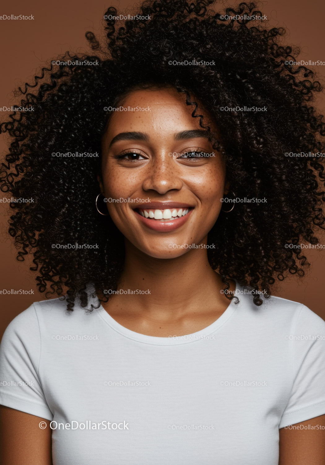 Happy Woman with Curly Hair and Bright Smile Portrait