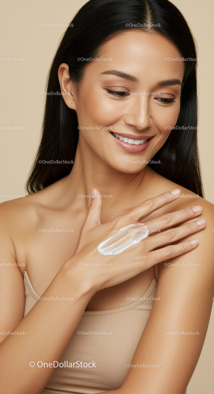 Young Woman Applying Moisturizer for Glowing Healthy Skin