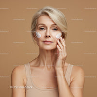 Elegant Mature Woman Applying Cream On Cheek for Skin Care