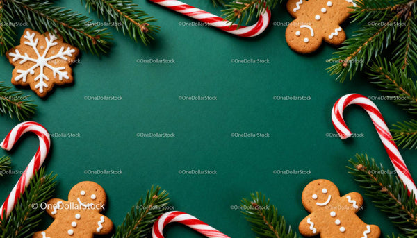 Festive Christmas Candy Canes and Gingerbread Cookies