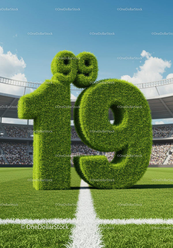 Green grass number 19 on soccer stadium field