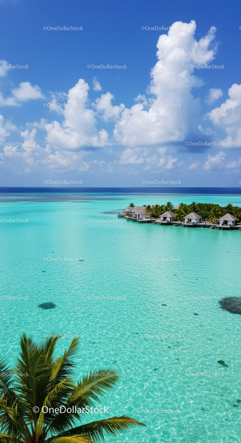 Turquoise Water with Overwater Benthouses and Tropical Scenery