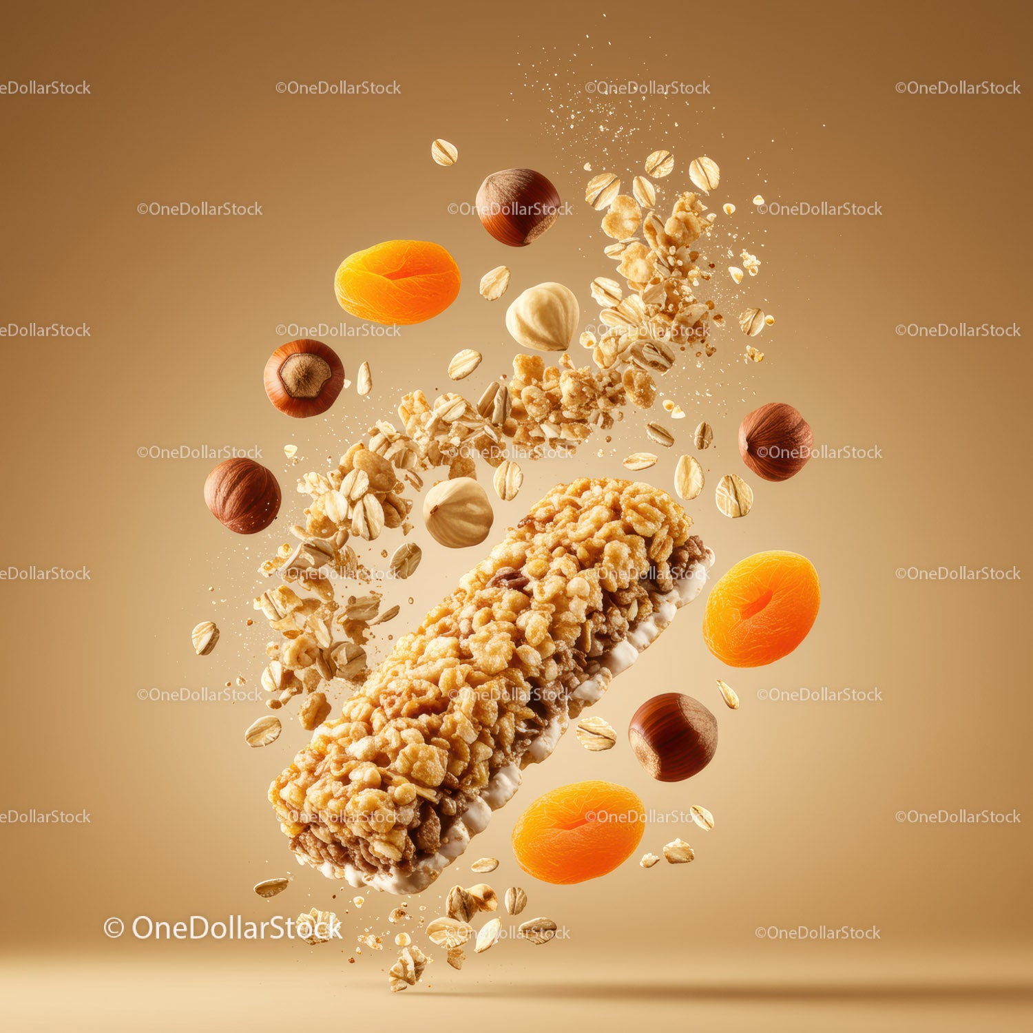 Healthy granola energy bar with dried apricot and nuts