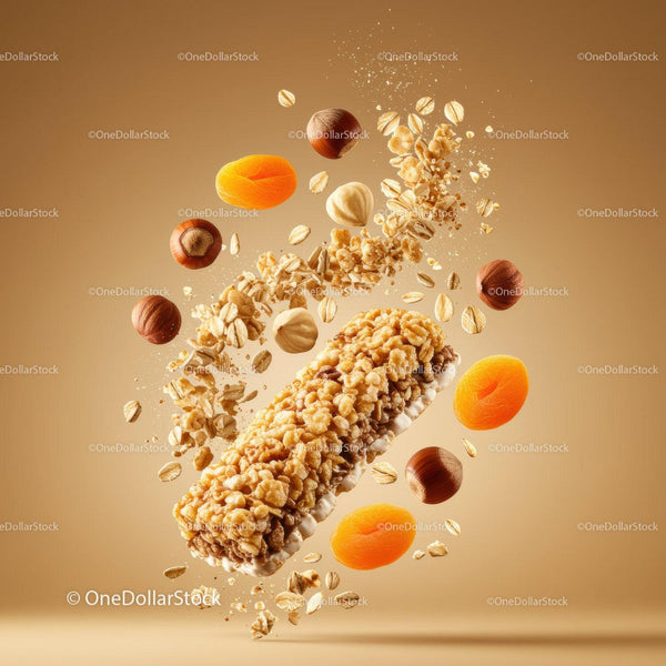 Healthy granola energy bar with dried apricot and nuts