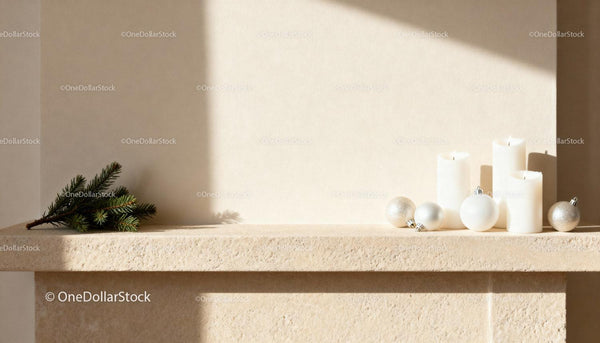 Minimalist Holiday Mantel with Candles and Pine Branch