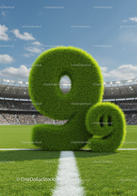 Grass covered number nine on a soccer field
