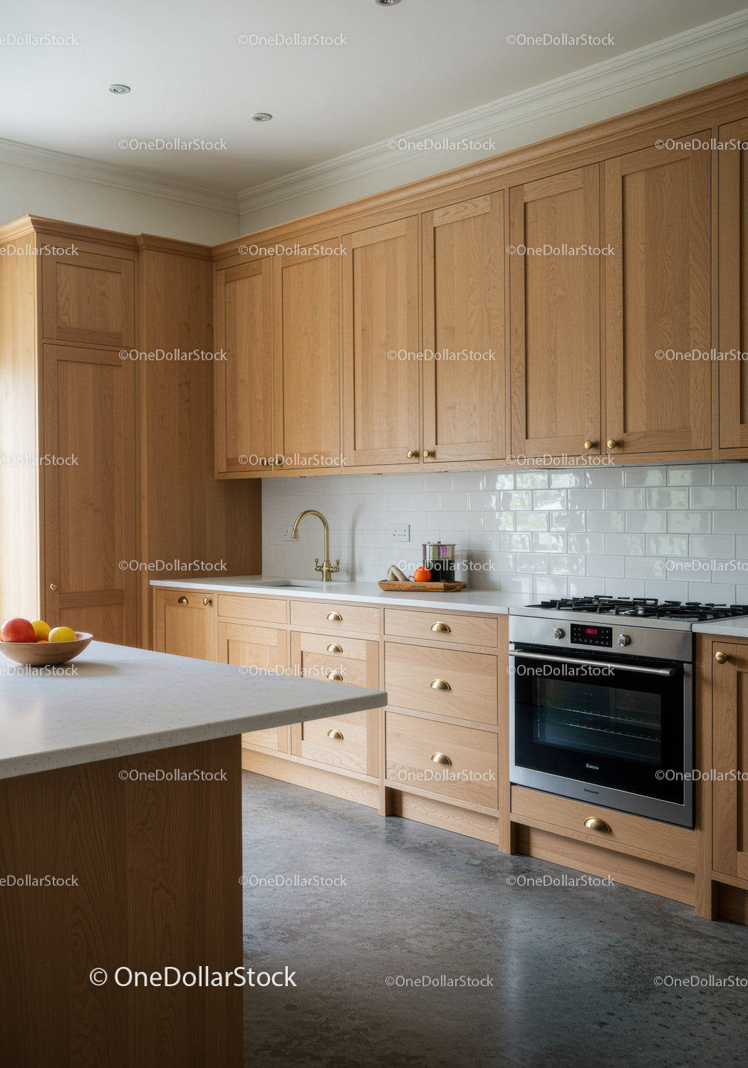 Modern Kitchen with Wooden Cabinets and Stainless Steel Oven