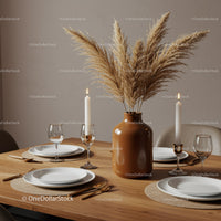 Elegant Pampas Grass and Candles Decor on Modern Dining Table