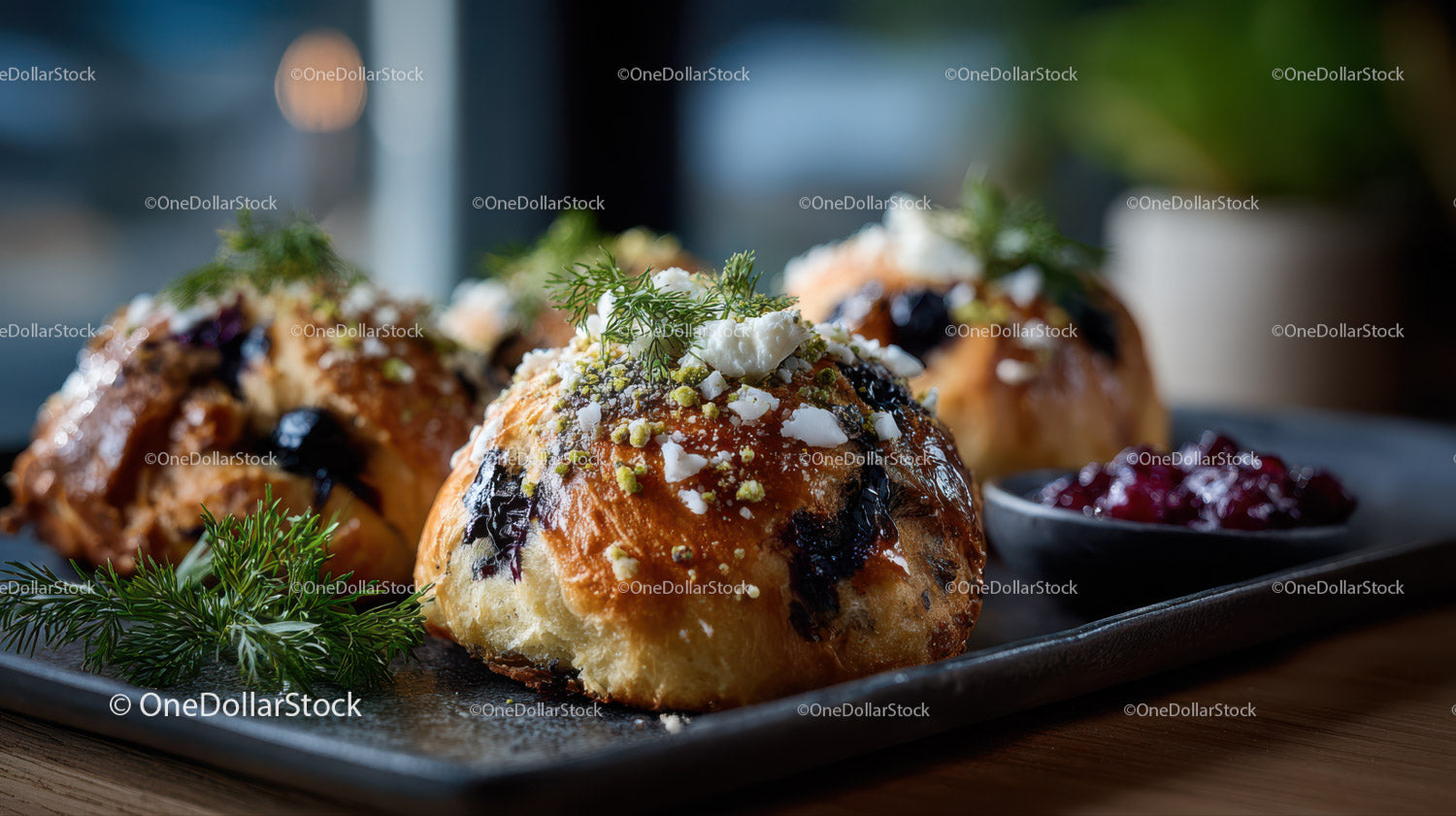 Gourmet Berry Topped Pastry with Fresh Herbs and Berries