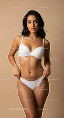 Confident Woman in White Lingerie Standing in Modern Bedroom