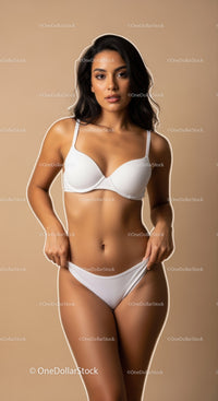 Confident Woman in White Lingerie Standing in Modern Bedroom
