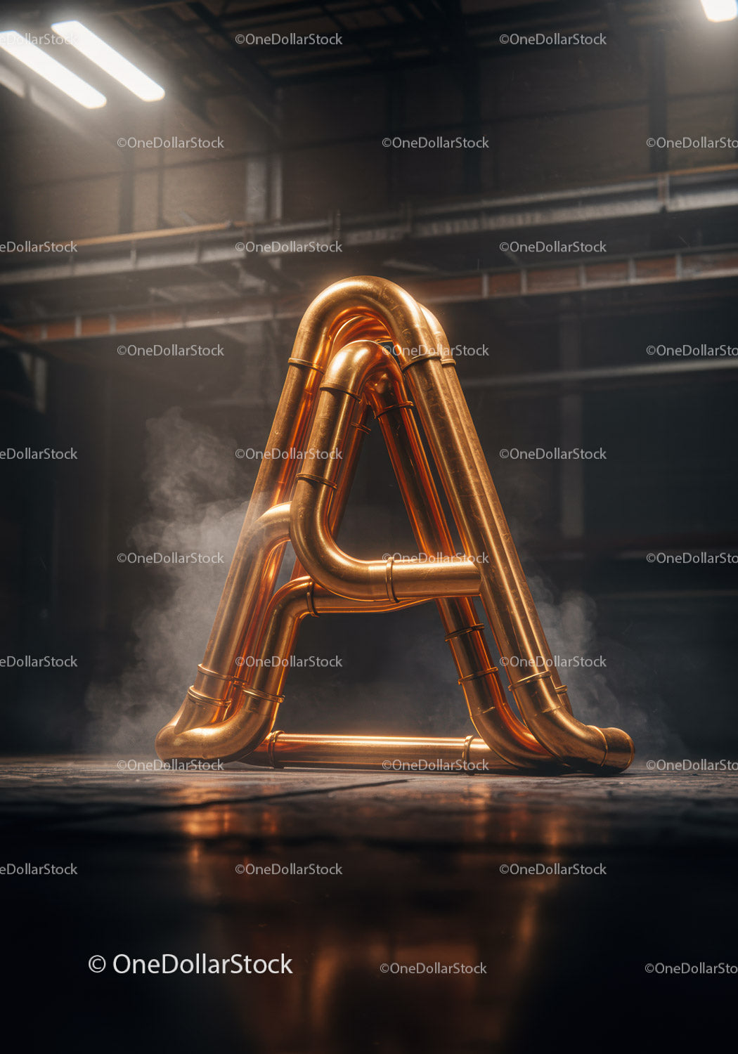 Industrial Copper Pipes Forming Letter A in Workshop