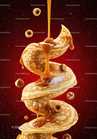 Swirling Pancakes Drizzled with Caramel and Hazelnuts