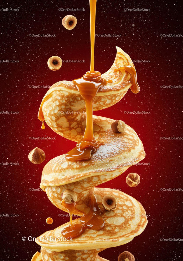 Swirling Pancakes Drizzled with Caramel and Hazelnuts