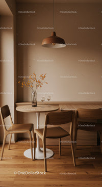 Cozy Modern Dining Area with Wooden Chairs and Dried Flowers