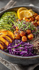Colorful Plant-Based Bowl with Chickpeas Quinoa and Veggies
