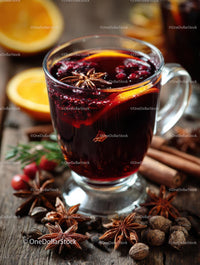 Delicious Mulled Wine with Citrus and Spices in a Glass Mug