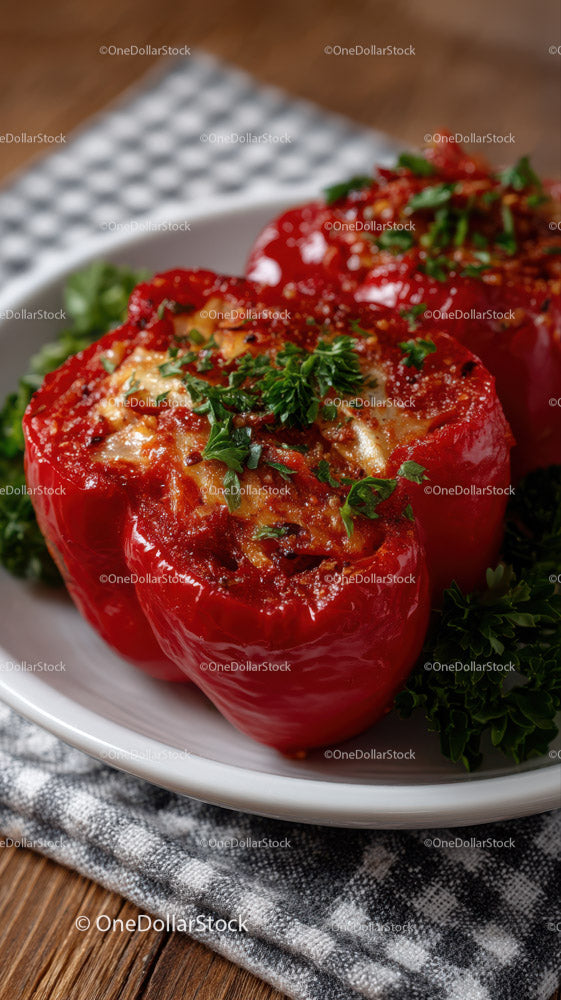 Savor the Flavor of Stuffed Red Peppers Garnished with Parsley