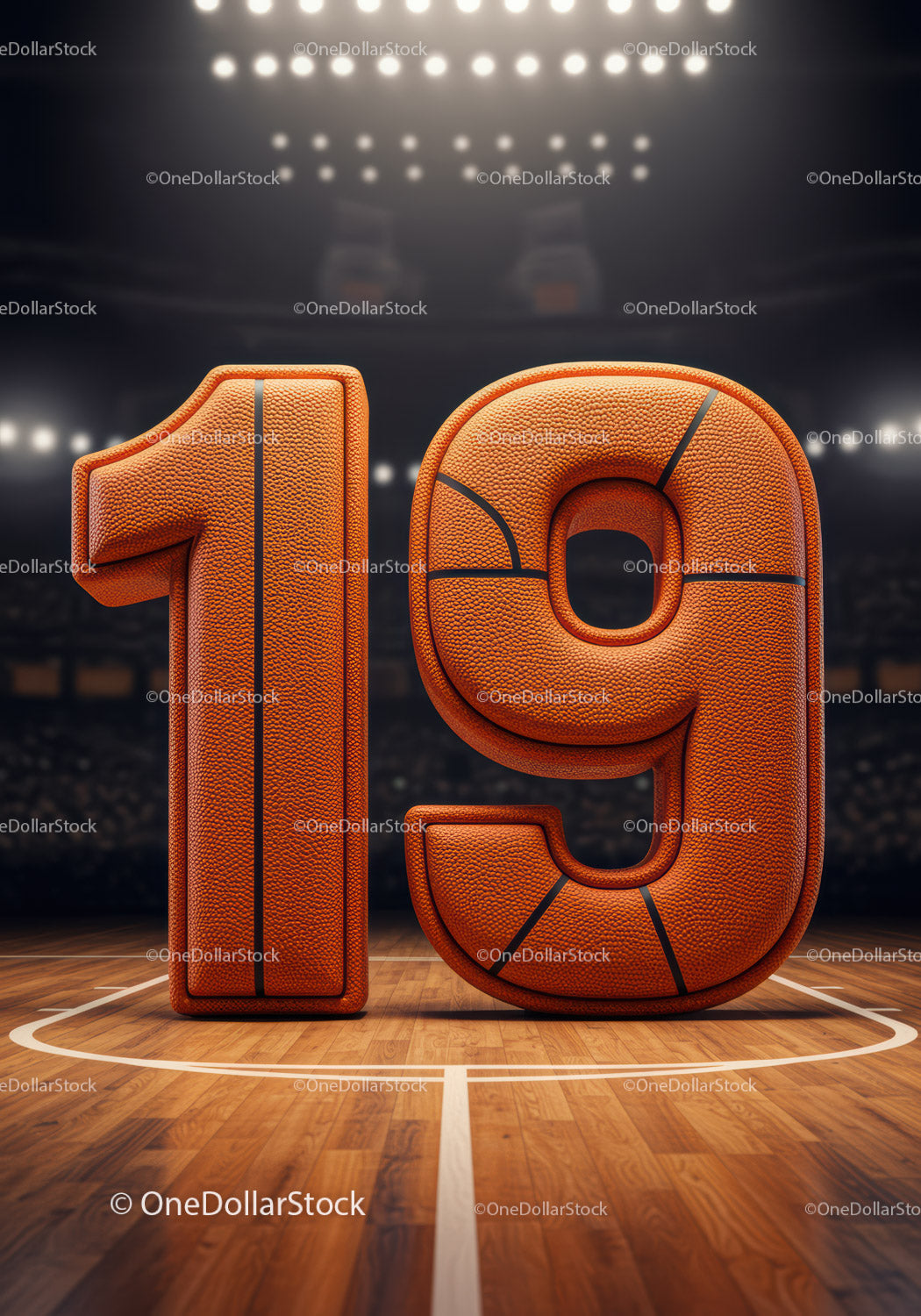 Sporty Number Nineteen Made of Basketball Texture