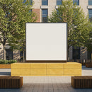 Blank square billboard in urban outdoor plaza setting