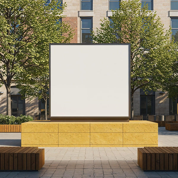 Blank square billboard in urban outdoor plaza setting JPG Mockup Image