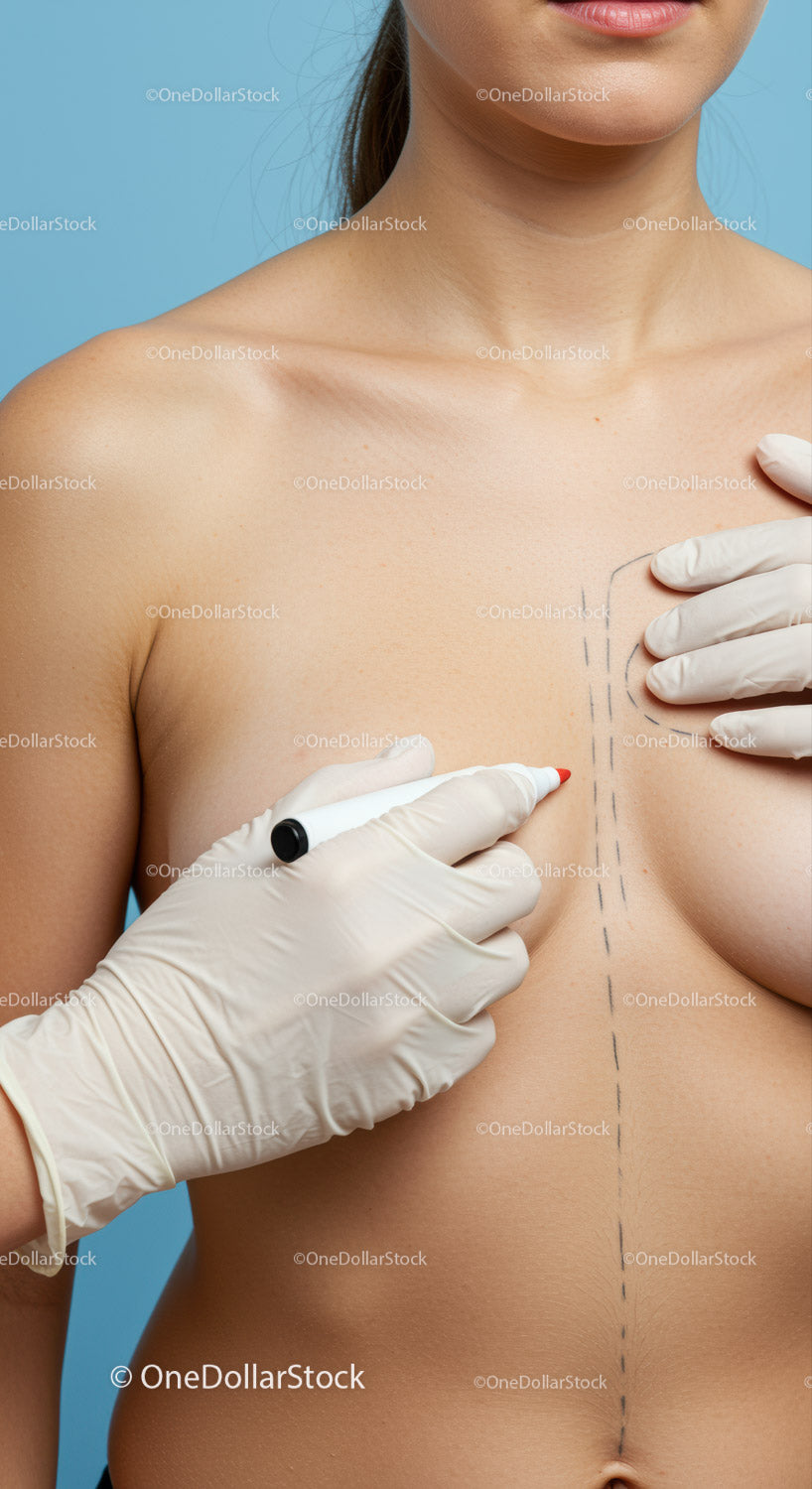 Female Surgeon Marking for Breast Surgery Cosmetic Procedure