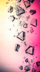 Dynamic Fragmentation of Glass Shards Explosion in Pink Background