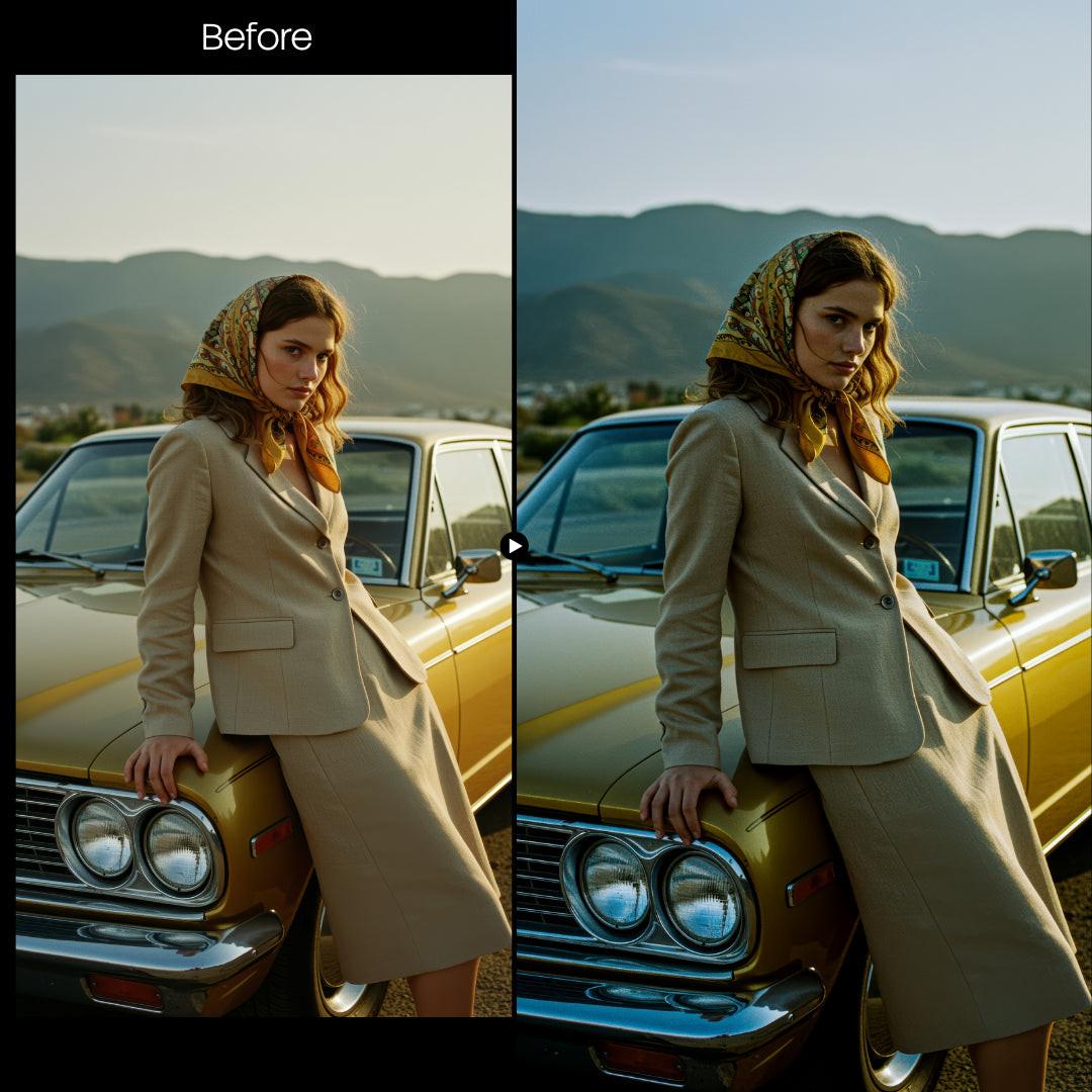 Before and after Dark Classy LUT Pack effect