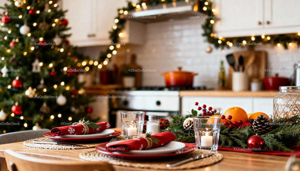 Festive Christmas Table Setting with Warm Holiday Decor