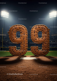 Baseball styled number 99 on stadium field at night