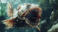 Fierce Deep Sea Fish with Sharp Teeth in Underwater Scene