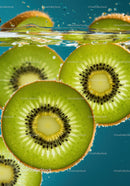 Fresh kiwi slices submerged in sparkling water