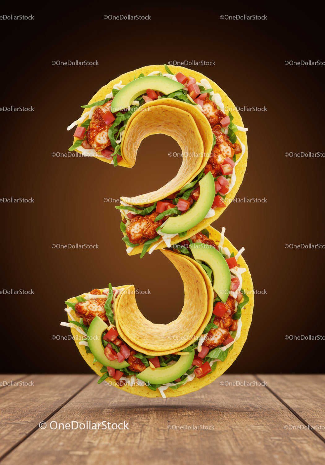 Number 3 Shaped Soft Taco with Fresh Ingredients