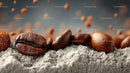 Flying Coffee Beans in Motion on a Dark Background