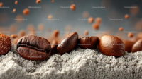 Flying Coffee Beans in Motion on a Dark Background