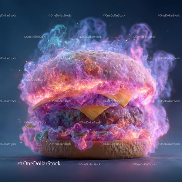 Świecący Fantazyjny Burger z Neonowymi Efektami Dymu