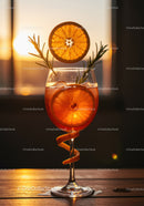 Refreshing Orange Cocktail with Rosemary at Sunset