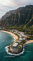 Tropical Beach with Lush Mountains and Ocean View Scenic Landscape